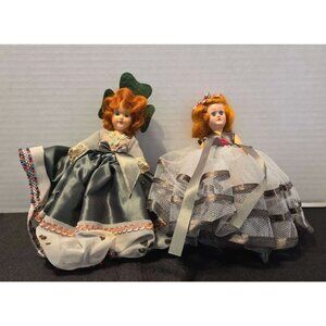 Vintage 1950s Hard Plastic Dolls Lot of 2 Red Hair Holiday Formal Dress